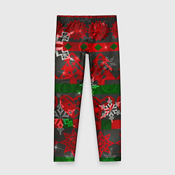 Леггинсы для девочки Рождественские узоры ёлки и снежинки, цвет: 3D-принт
