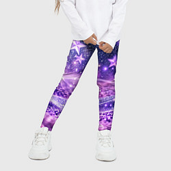 Леггинсы для девочки Абстрактные звезды в фиолетовых искрах, цвет: 3D-принт — фото 2