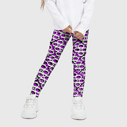 Леггинсы для девочки Фиолетово-белый узор на чёрном фоне, цвет: 3D-принт — фото 2