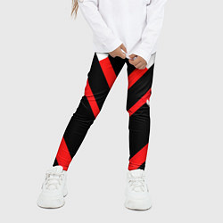 Леггинсы для девочки Красно-белые полосы и чёрный фон, цвет: 3D-принт — фото 2