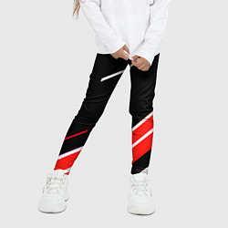 Леггинсы для девочки Бело-красные полосы на чёрном фоне, цвет: 3D-принт — фото 2