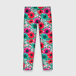 Детские легинсы Анемоны цветы яркий принт
