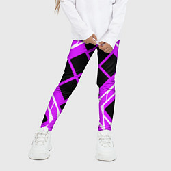 Леггинсы для девочки Чёрные квадраты и белые полосы на фиолетовом фоне, цвет: 3D-принт — фото 2