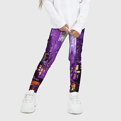 Леггинсы для девочки Киберпанк город фиолетовый, цвет: 3D-принт — фото 2