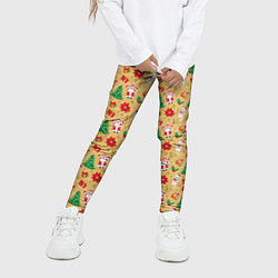 Леггинсы для девочки Новогодние игрушки на золотистом, цвет: 3D-принт — фото 2
