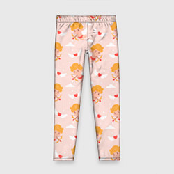 Детские легинсы Паттерн с милыми купидонами и крылатыми сердечками