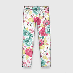 Леггинсы для девочки Розы красные и бирюзовые, цвет: 3D-принт