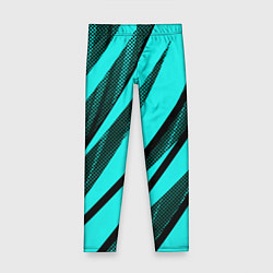 Леггинсы для девочки Неоновый голубой с чёрным абстракция с полосами, цвет: 3D-принт