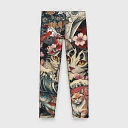 Леггинсы для девочки Котики и рыбки в сакуре, цвет: 3D-принт