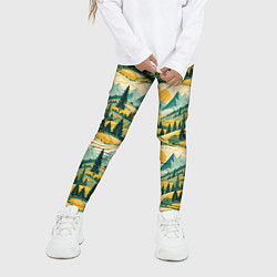 Леггинсы для девочки Горные пейзажи ретро стиль, цвет: 3D-принт — фото 2