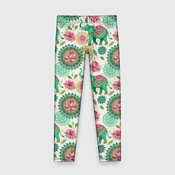 Леггинсы для девочки Слоны и мандалы паттерн в индийской стилистике, цвет: 3D-принт