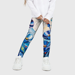 Леггинсы для девочки Импасто - синие маки в поле, цвет: 3D-принт — фото 2