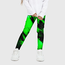 Леггинсы для девочки Зеленые мазки краски на черном, цвет: 3D-принт — фото 2