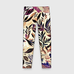 Леггинсы для девочки Цветочный светло-коричневый с листьями, цвет: 3D-принт