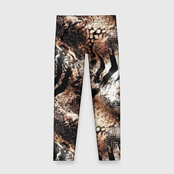 Леггинсы для девочки Змеиная кожа и полоски зебры микс - сафари паттерн, цвет: 3D-принт