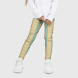 Леггинсы для девочки Color beige cage light blue stripes, цвет: 3D-принт — фото 2