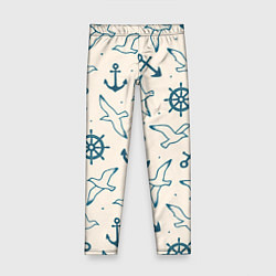 Леггинсы для девочки Морской паттерн из штурвалов, чаек и якорей, цвет: 3D-принт