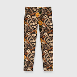 Леггинсы для девочки Новогодний орнамент с корицей и дольками апельсина, цвет: 3D-принт