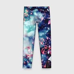 Детские легинсы Магические цветы сине-зелёный