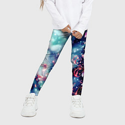 Леггинсы для девочки Магические цветы сине-зелёный, цвет: 3D-принт — фото 2