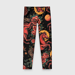 Детские легинсы Красная лошадь с розами