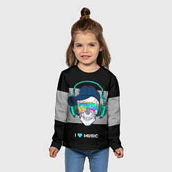 Лонгслив детский I like music - skull, цвет: 3D-принт — фото 2