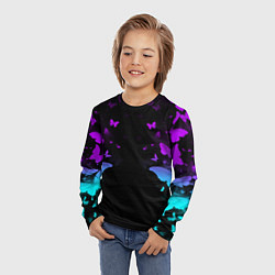 Лонгслив детский Бабочки в неоне, цвет: 3D-принт — фото 2