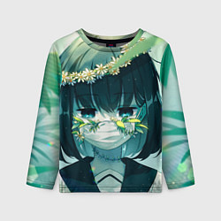 Лонгслив детский Аниме школьница маска цветы, цвет: 3D-принт