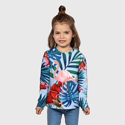 Лонгслив детский Фламинго в папоротнике, цвет: 3D-принт — фото 2