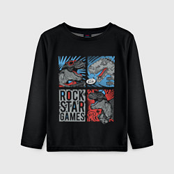 Лонгслив детский Rock Star Dino Динозавр геймер, цвет: 3D-принт