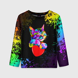 Лонгслив детский РАДУЖНЫЙ КОТИК RAINBOW KITTY, цвет: 3D-принт