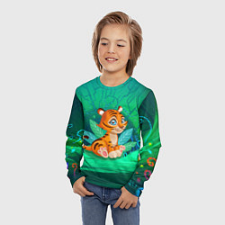 Лонгслив детский Тигр в большой кувшинке, цвет: 3D-принт — фото 2