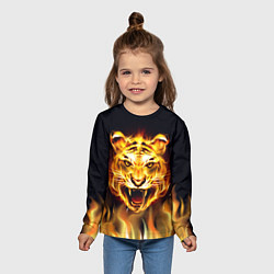 Лонгслив детский Тигр В Пламени, цвет: 3D-принт — фото 2
