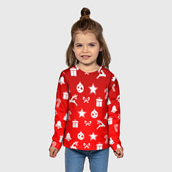 Лонгслив детский Новогодний узор красный градиент, цвет: 3D-принт — фото 2