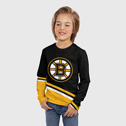 Лонгслив детский Бостон Брюинз, Boston Bruins Диагональные полосы, цвет: 3D-принт — фото 2