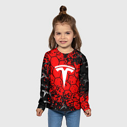 Лонгслив детский Tesla Logo соты, цвет: 3D-принт — фото 2