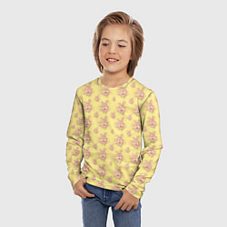 Лонгслив детский Розовые пионы на желтом фоне, цвет: 3D-принт — фото 2