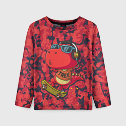 Лонгслив детский Веселый динозавр на скейте, цвет: 3D-принт