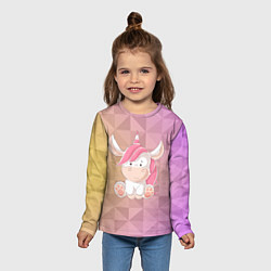 Лонгслив детский Единорог с розовыми волосами, цвет: 3D-принт — фото 2