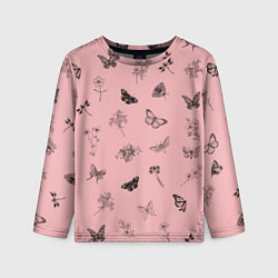 Лонгслив детский Цветочки и бабочки на розовом фоне, цвет: 3D-принт