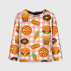 Детский лонгслив PIZZA DONUT BURGER FRIES ICE CREAM pattern