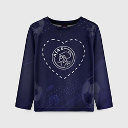Лонгслив детский Лого Ajax в сердечке на фоне мячей, цвет: 3D-принт