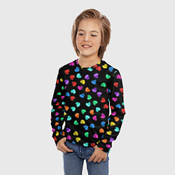 Лонгслив детский Сердечки разноцветные на черном, цвет: 3D-принт — фото 2