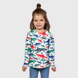 Лонгслив детский Стая разноцветных акул - паттерн, цвет: 3D-принт — фото 2