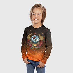 Лонгслив детский Герб СССР на фоне огня, цвет: 3D-принт — фото 2