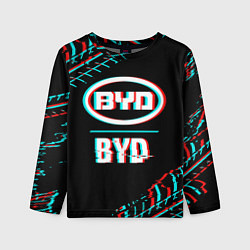 Лонгслив детский Значок BYD в стиле glitch на темном фоне, цвет: 3D-принт