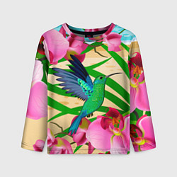 Лонгслив детский Колибри и орхидеи, цвет: 3D-принт