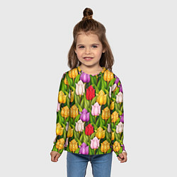 Лонгслив детский Объемные разноцветные тюльпаны, цвет: 3D-принт — фото 2