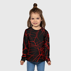 Лонгслив детский Красные линии на черном фоне, цвет: 3D-принт — фото 2
