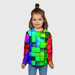 Лонгслив детский Цветные неоновые кубы, цвет: 3D-принт — фото 2